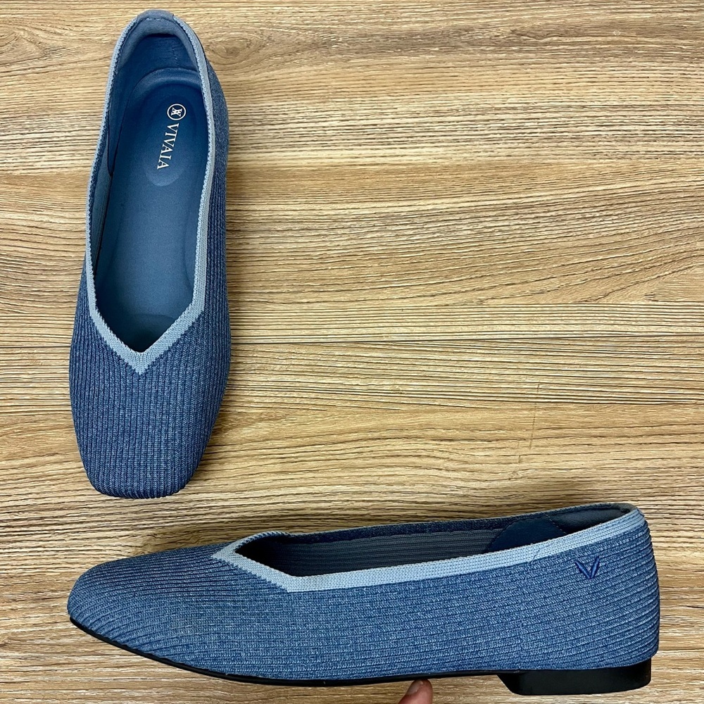 Vivaia | Margot 2.0 Square Toe Ballet Flats in Denim Blue Size 9 - Picture 2 of 9